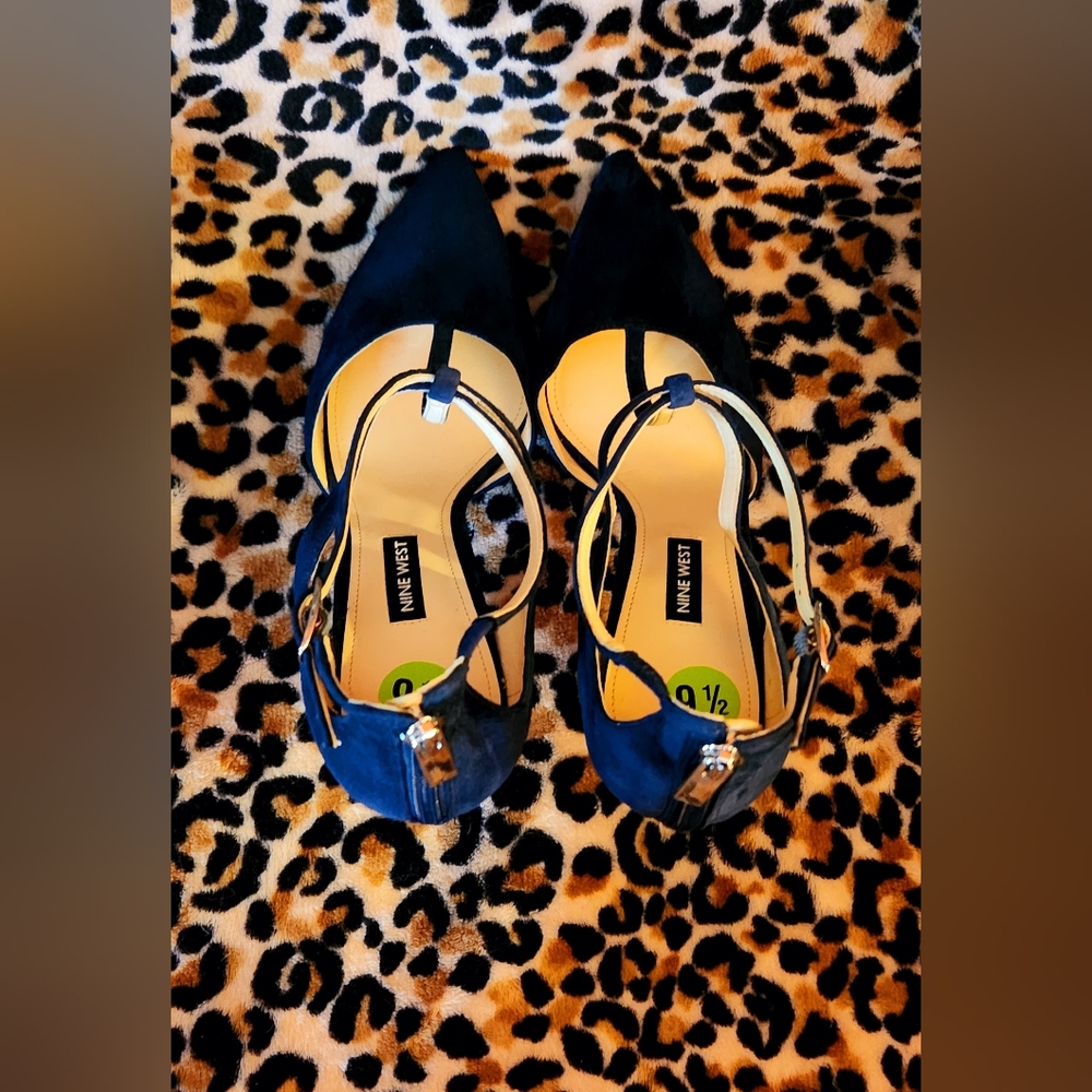 Nine West Teresa T-Strap Pumps in Navy Suede - Picture 14 of 16